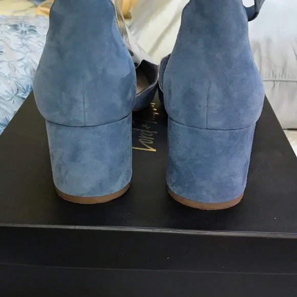 Lord & Taylor Blue Scalloped Ankle Strap Heels - Picture 3 of 8